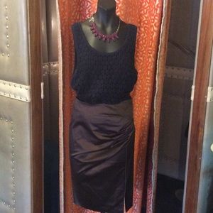 Nougat Brown silky Pencil skirt slit & ruched side